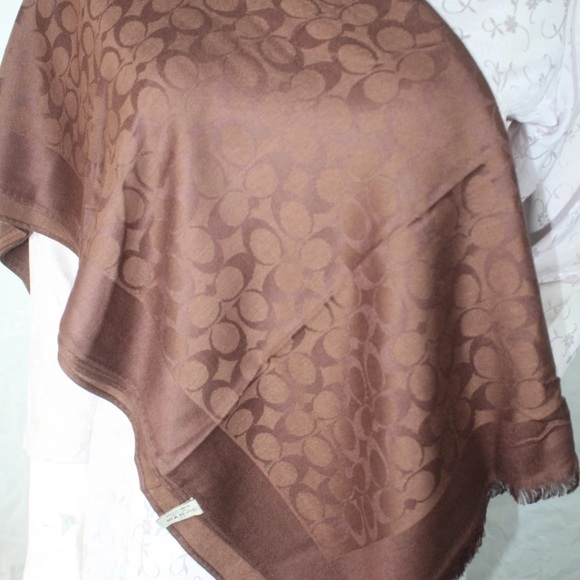 Authentic Coach Scarf Shawl Stole Monogram C Brown 65%Cashmere 35% Silk Used - Picture 1 of 3